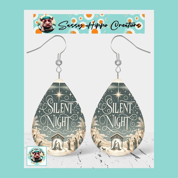 Earrings Silent Night Nativity Holy Family Christmas Holiday Sublimated Printed - Picture 1 of 4